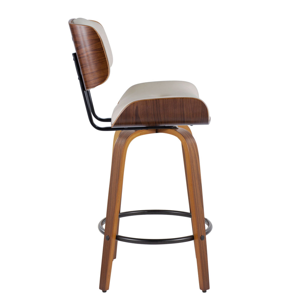 Mid-Century Modern Counter Stool with Swivel & Footrest - Black, Gray, Dark Gray (Set of 2)