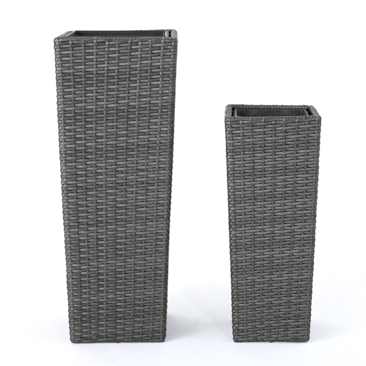 Grey Rattan Flower Pot Set with Iron Frame – Garden Planters