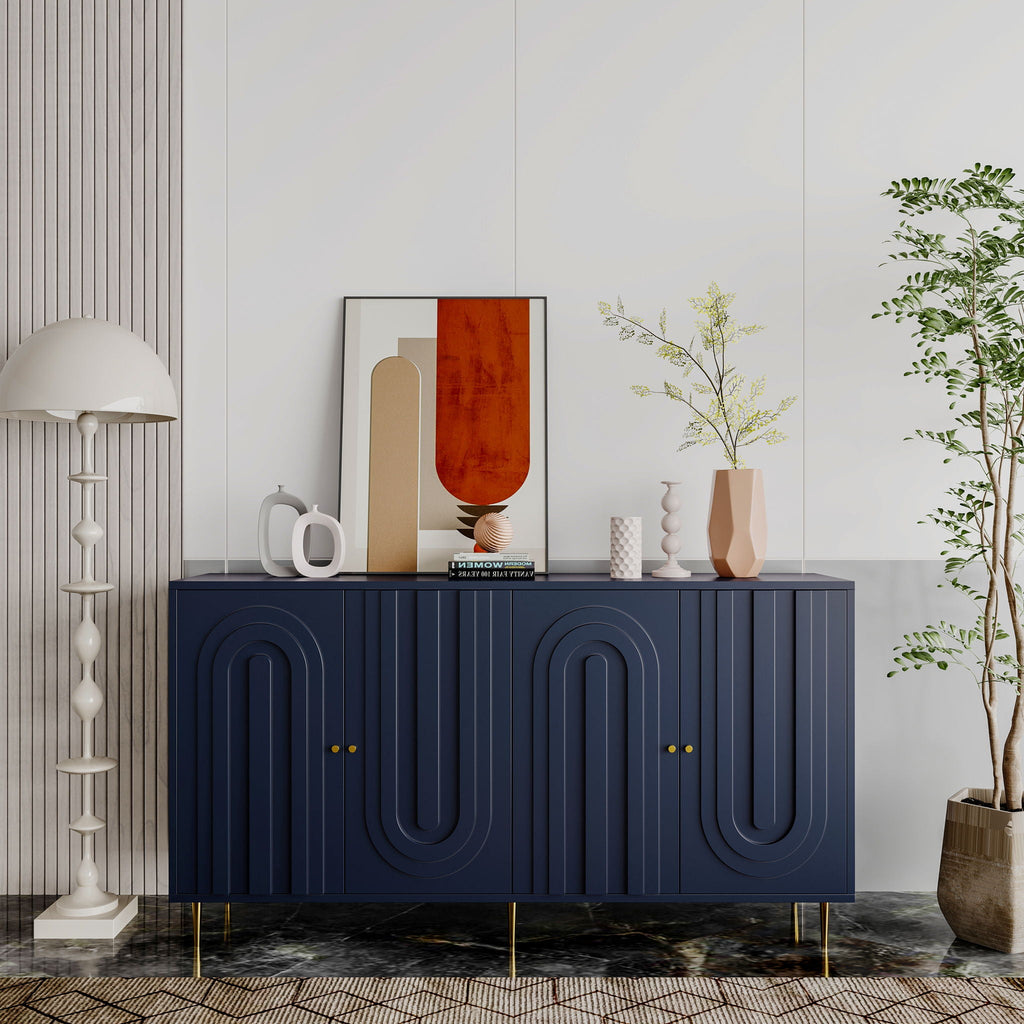 Modern Lacquered 4 Door Sideboard Buffet Server Cabinet with Adjustable Shelves - Gray or Blue