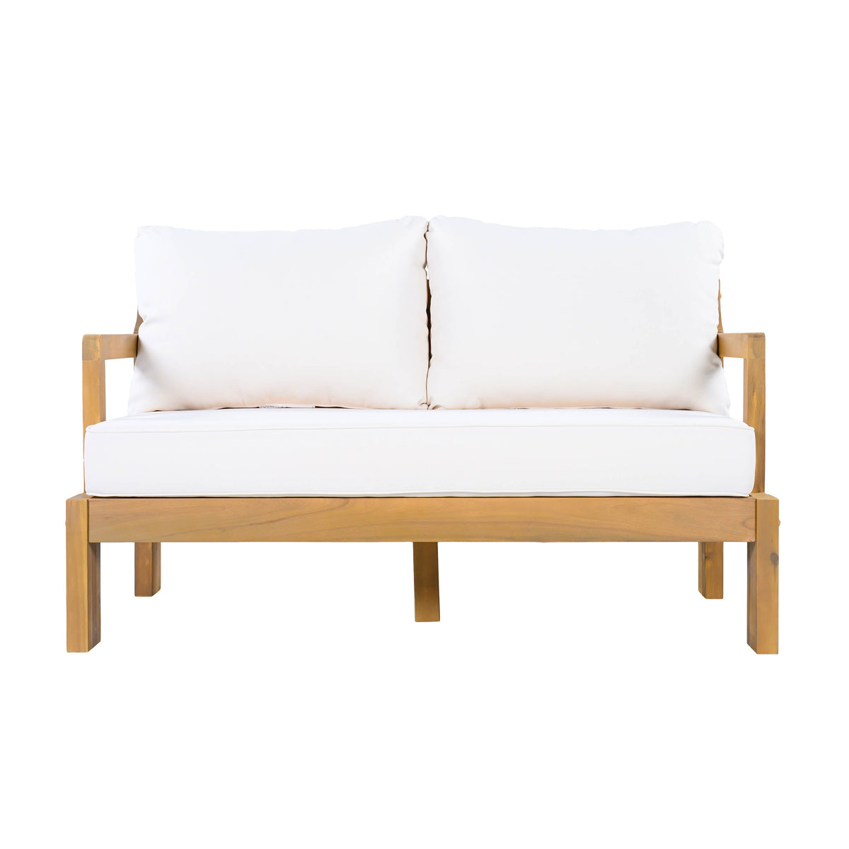 Acacia Wood Patio Chat Set with Water-Repellent Cushions - Natural Finish