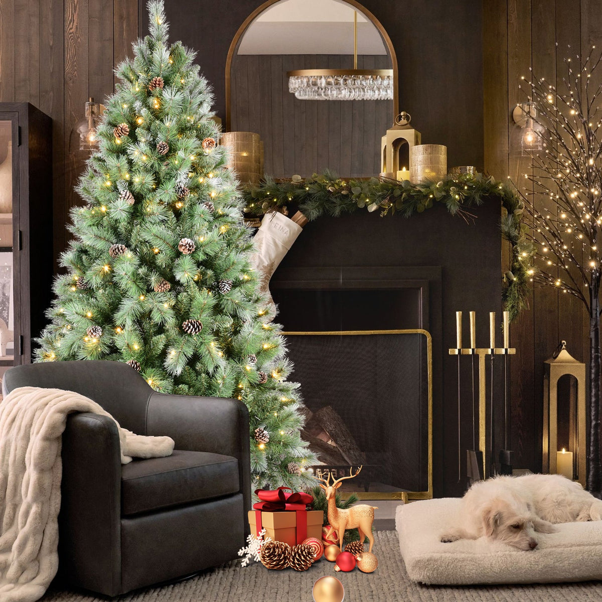 9Ft Christmas Tree with Pine Cones and Realistic Branches - Green