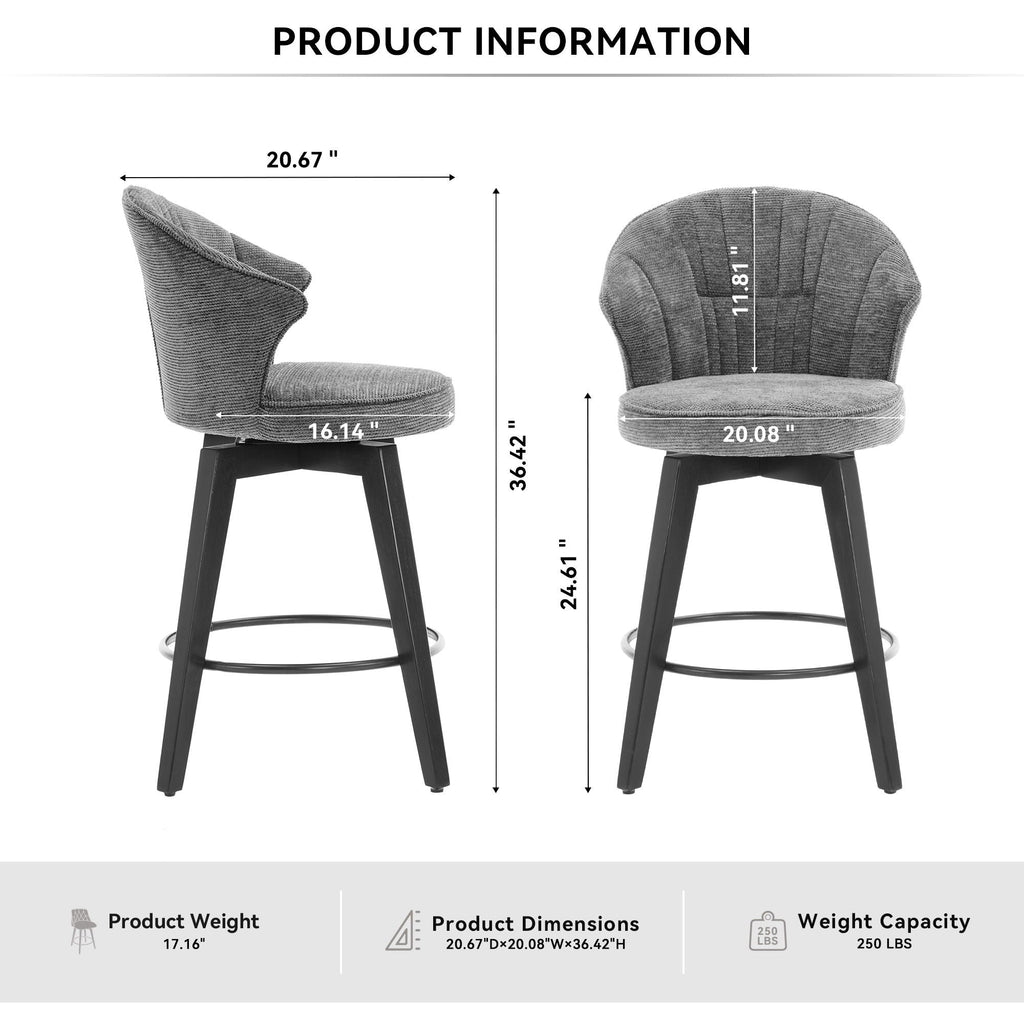 Wing Back Swivel Bar Stools with Adjustable Leveling Feet - Dark Gray or White