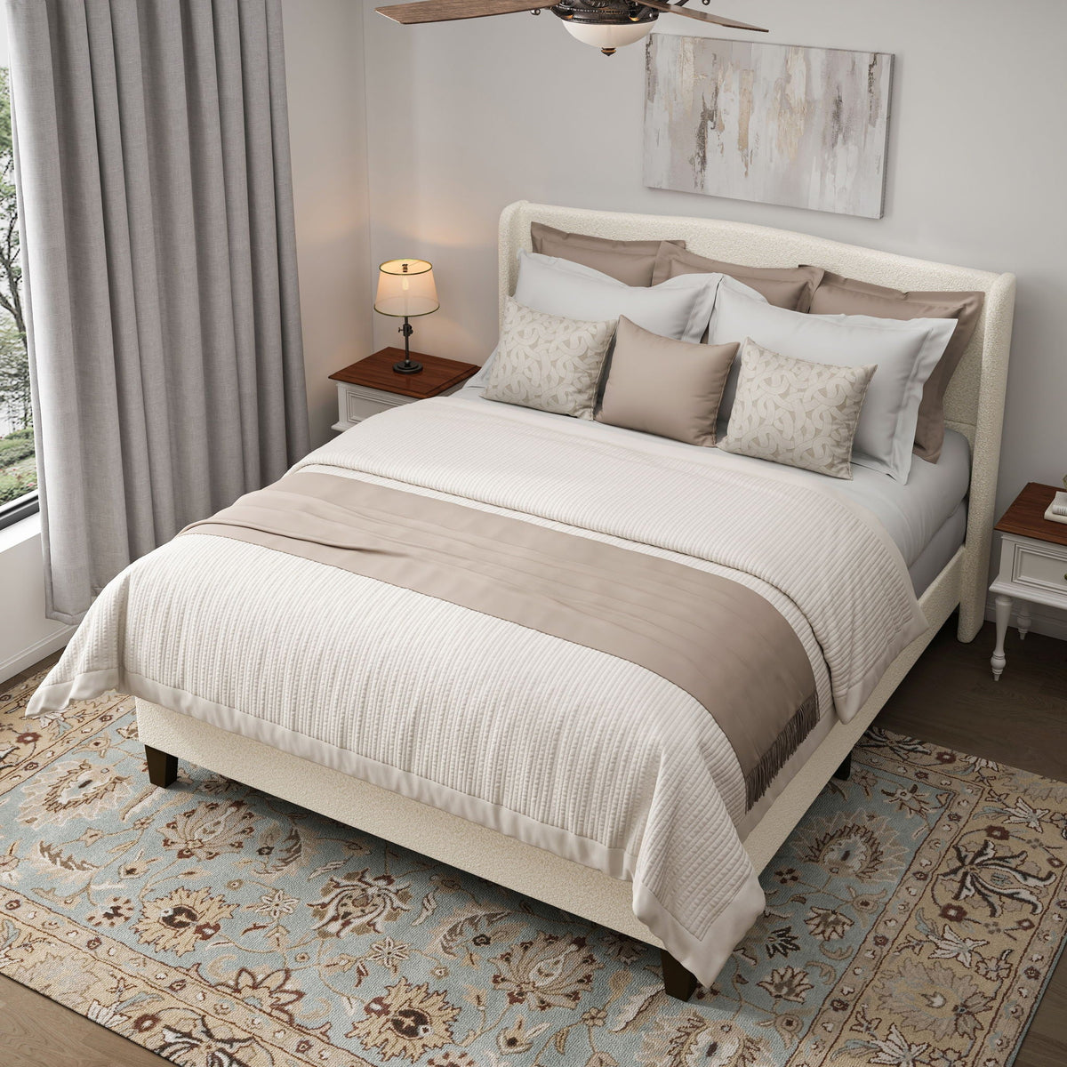 Platform Bed Frame with Tall Headboard and High Footboard - White or Gray