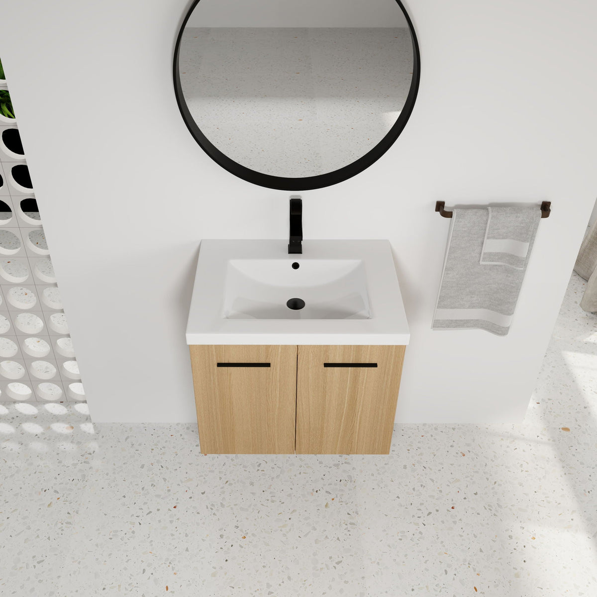 Floating Bathroom Vanity With Sink, Wall Mounted Double Door Storage - Light Brown