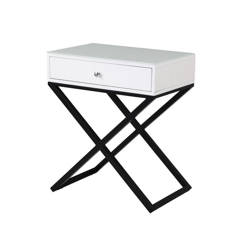 Koda End Side Table Nightstand with Drawer and Cross Base