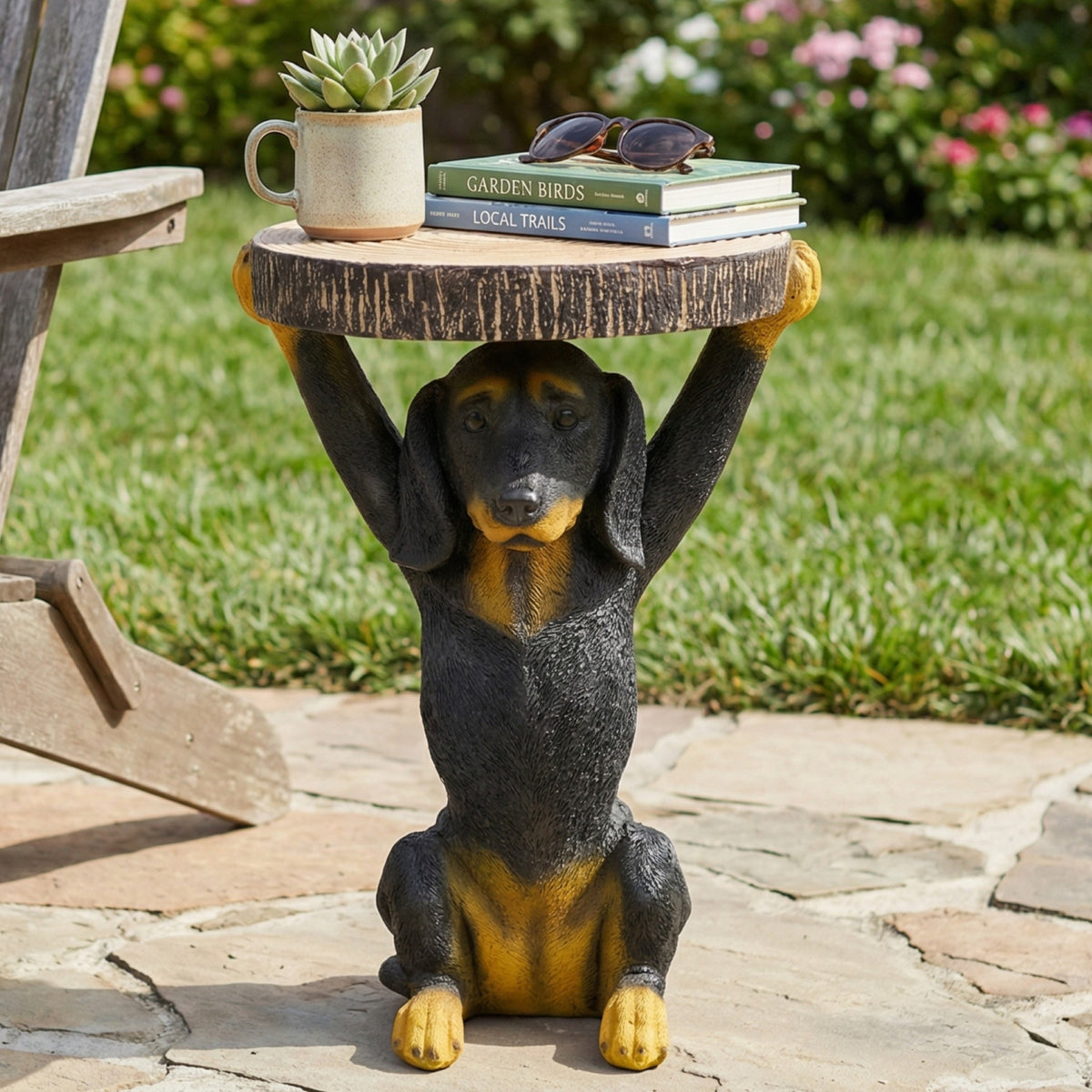 Whimsical Black Dog MGO Side Table with Weather-Resistant Finish - Black