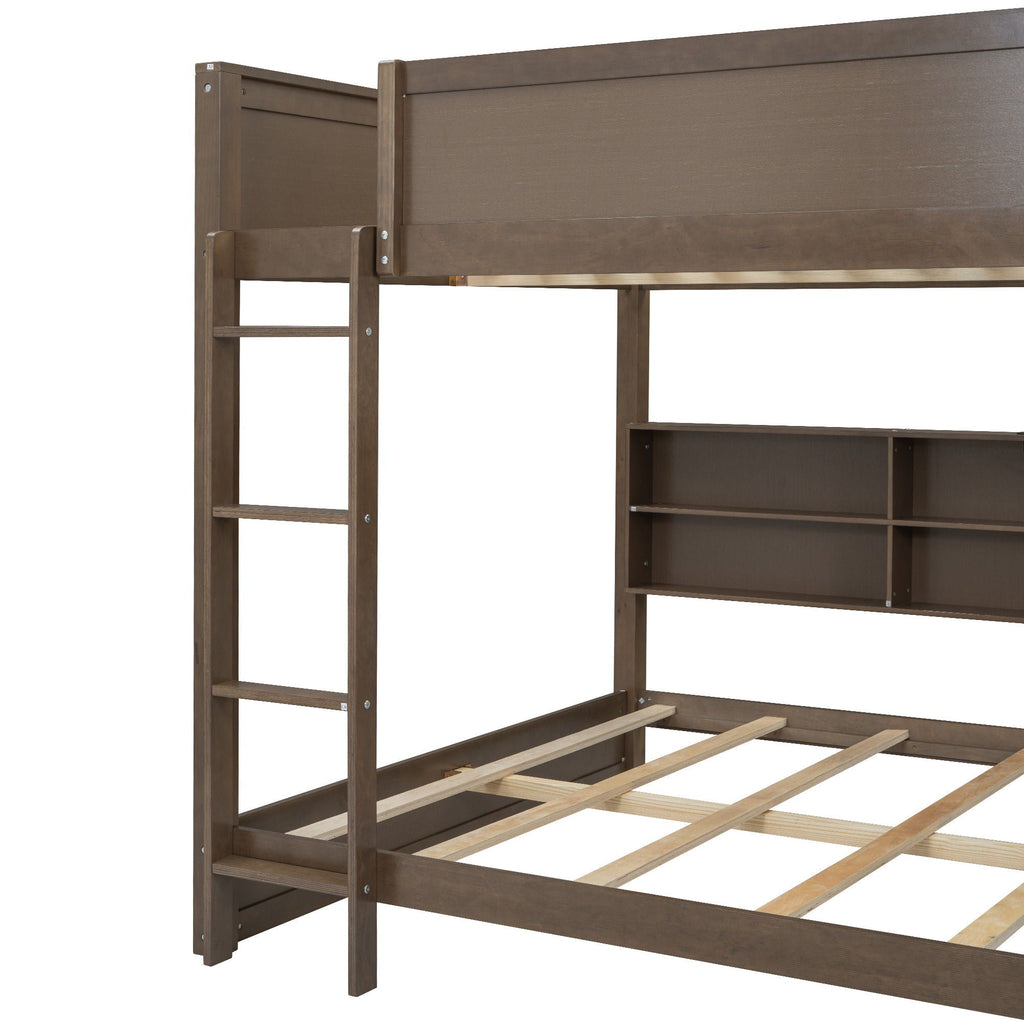Queen Bunk Bed with Storage Cabinets and USB Ports - Dark Brown or White