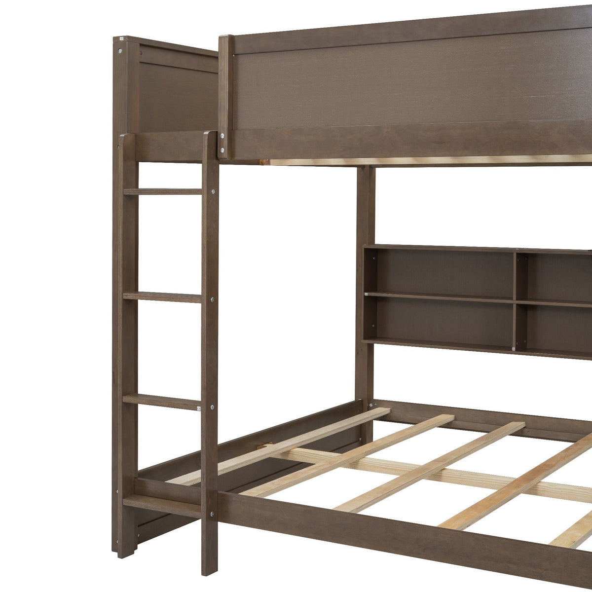 Queen Bunk Bed with Storage Cabinets and USB Ports - Dark Brown or White