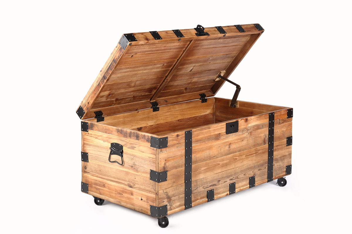 Trunk Table with Four Wheel Large Capacity Storage Coffee Table - Natural / Black