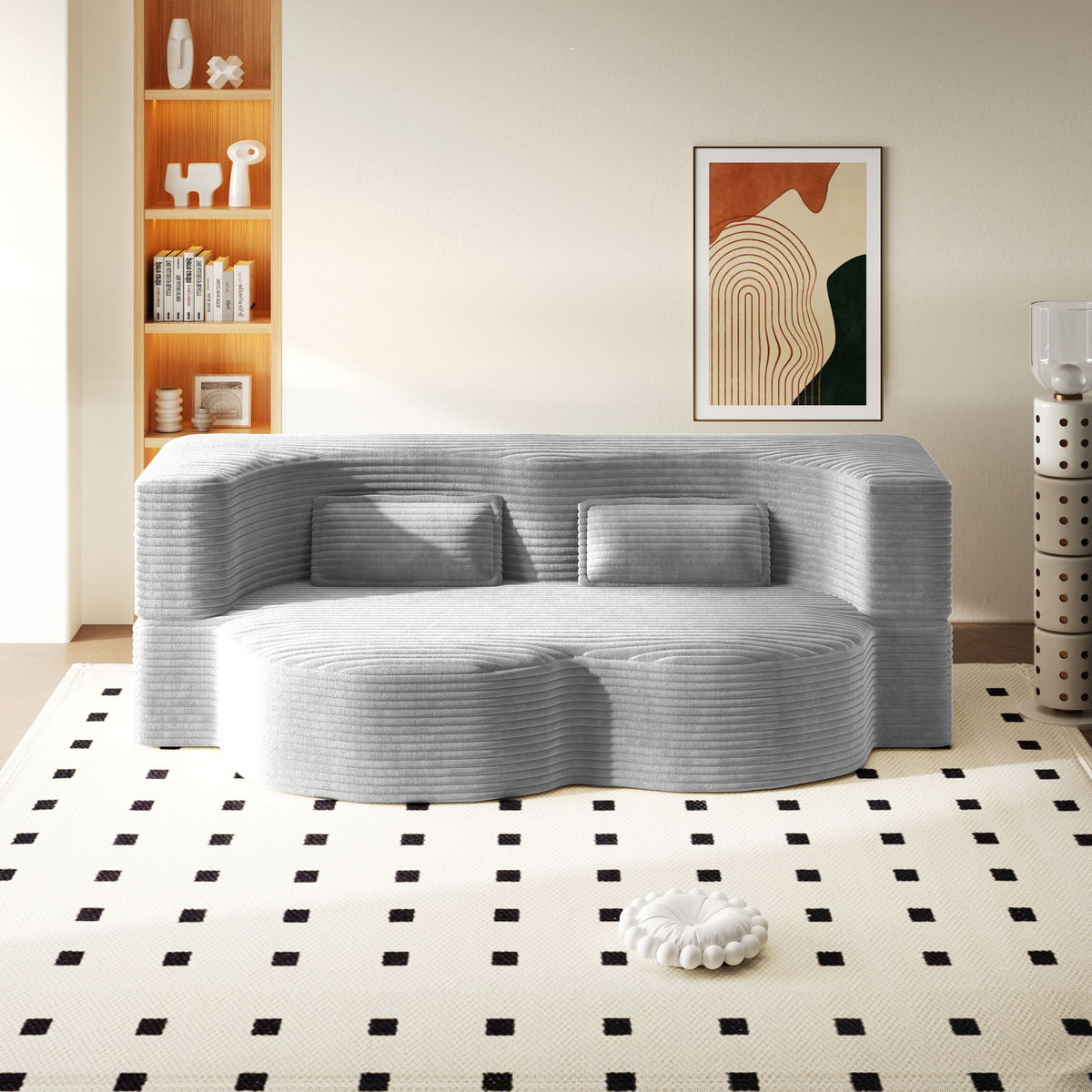 Convertible Floor Sofa with 2 Pillows - Twin Size Corduroy - White or Gray