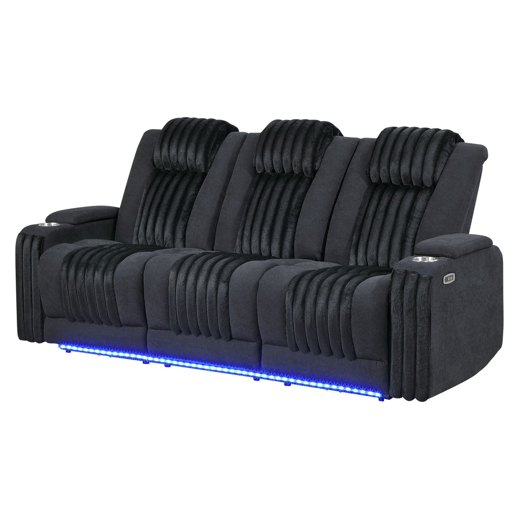 Power Reclining Sofa with Power Headrest and Drop Down Table - Black, Dark Brown, or Dark Gray