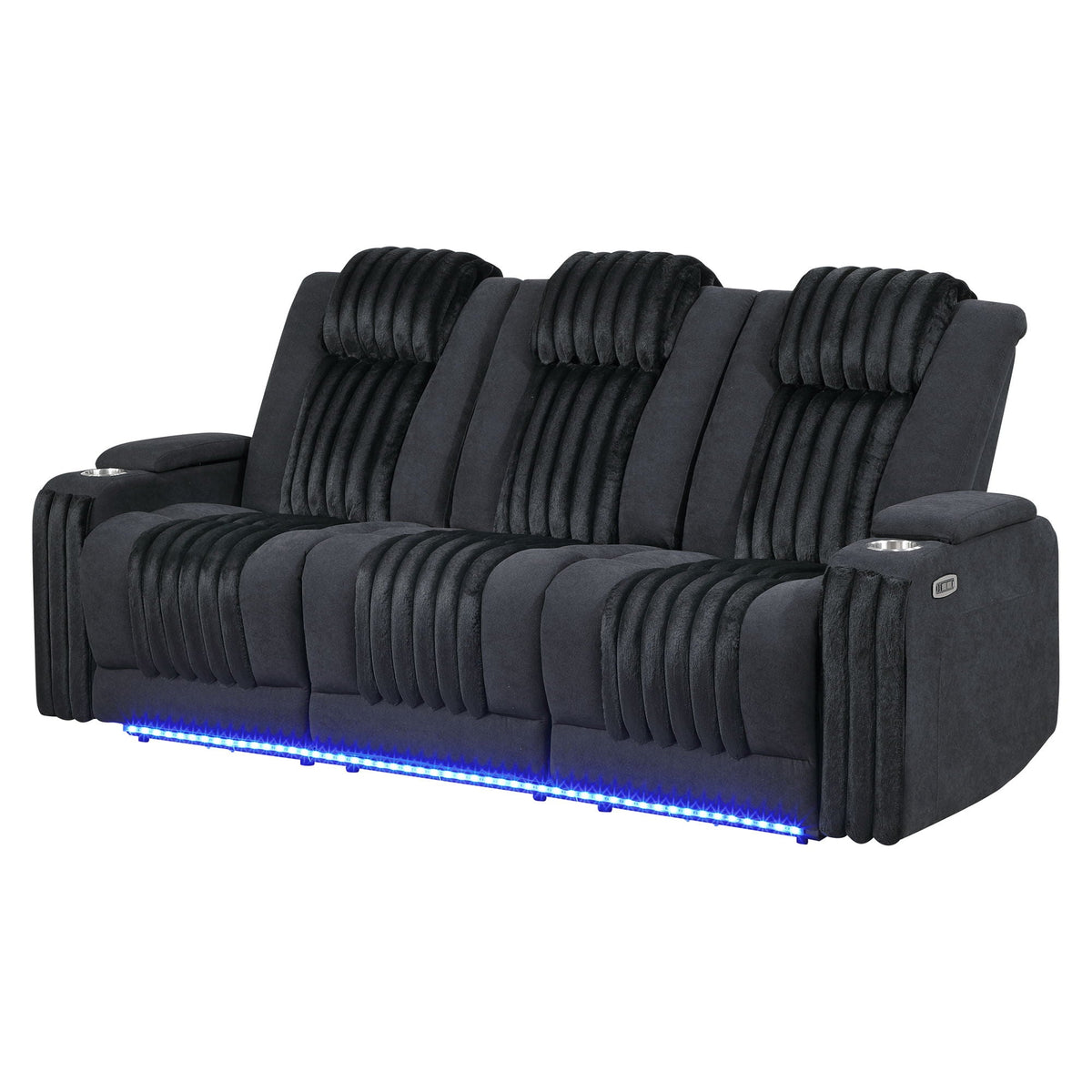 Power Reclining Sofa with Power Headrest and Drop Down Table - Black, Dark Brown, or Dark Gray