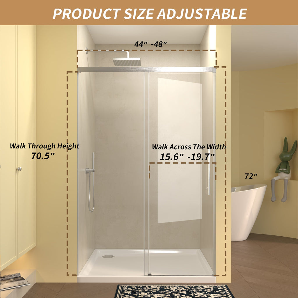 48" Single Sliding Shower Door with Frameless Tempered Glass - Clear