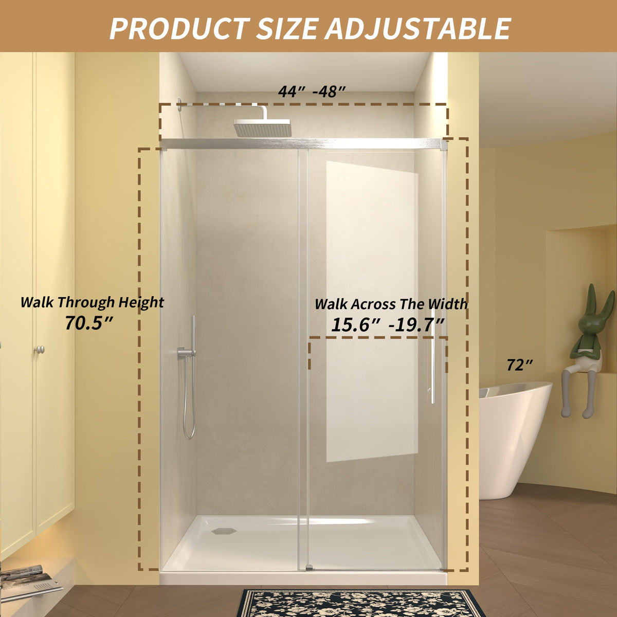 48" Single Sliding Shower Door with Frameless Tempered Glass - Clear