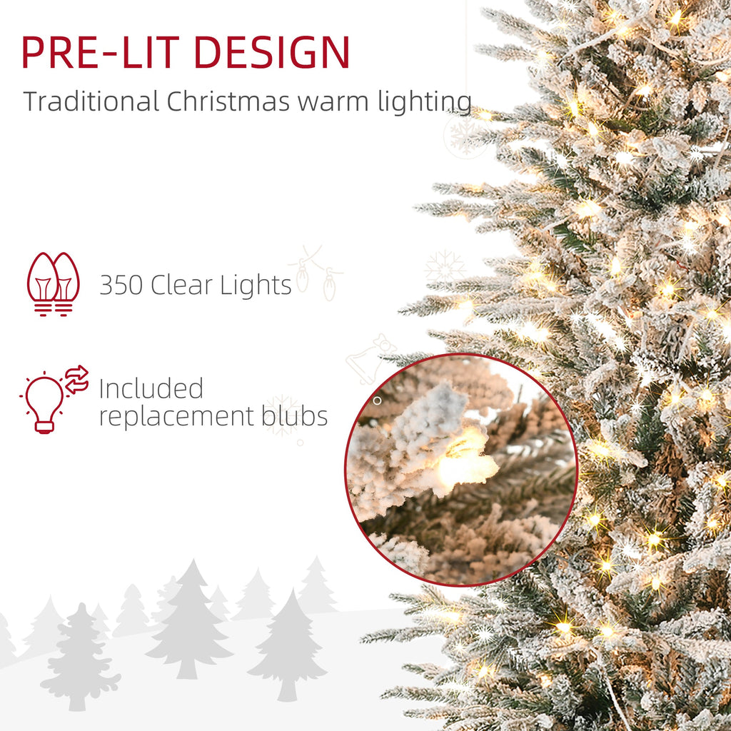 7.5ft Prelit Artificial Christmas Tree with Snow Flocked Branches - Warm Clear Lights