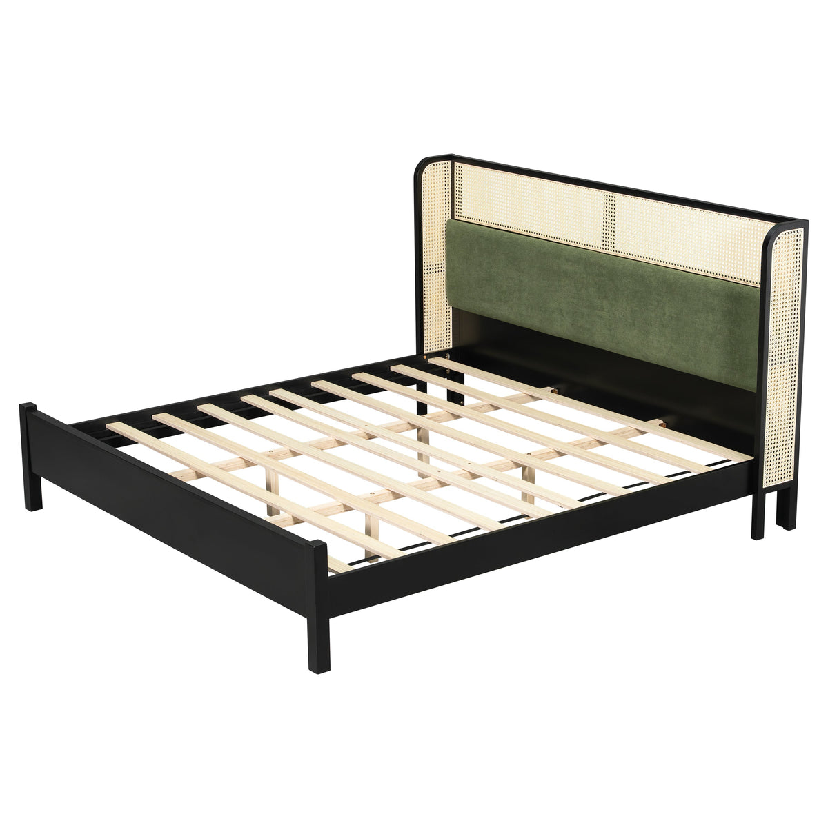 King Size Bed Frame with Upholstered Headboard - Black and Green
