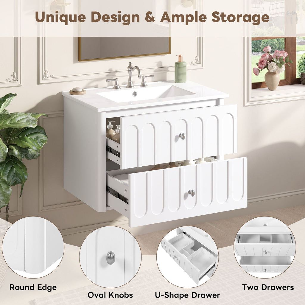 Floating Bathroom Vanity with Soft Close Drawer Slides – White or Black