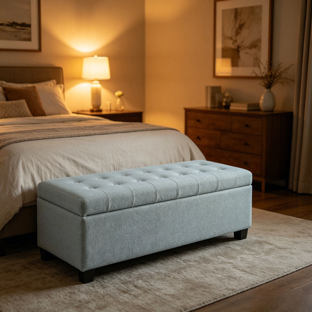 Elegant Tufted Storage Ottoman Bench with Hidden Storage - Dark Brown or Light Blue