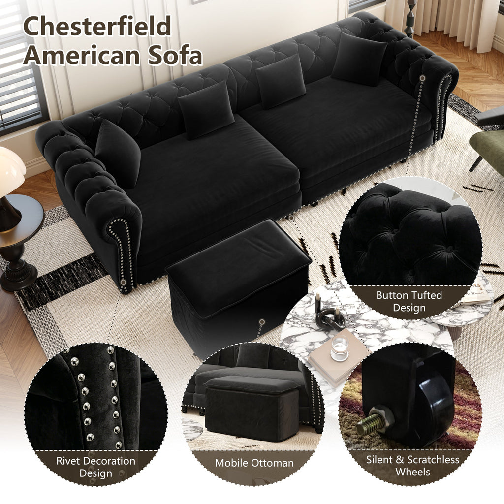 Chesterfield 3-in-1 Convertible Velvet Sofa Bed with Tufted Finish