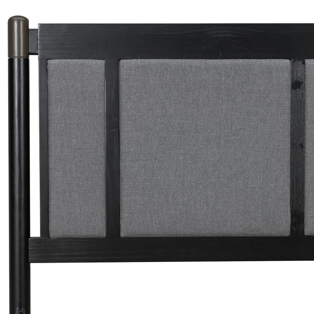 Solid Wood Queen Bed with 500 lbs Support and Fabric Headboard - Dark Grey