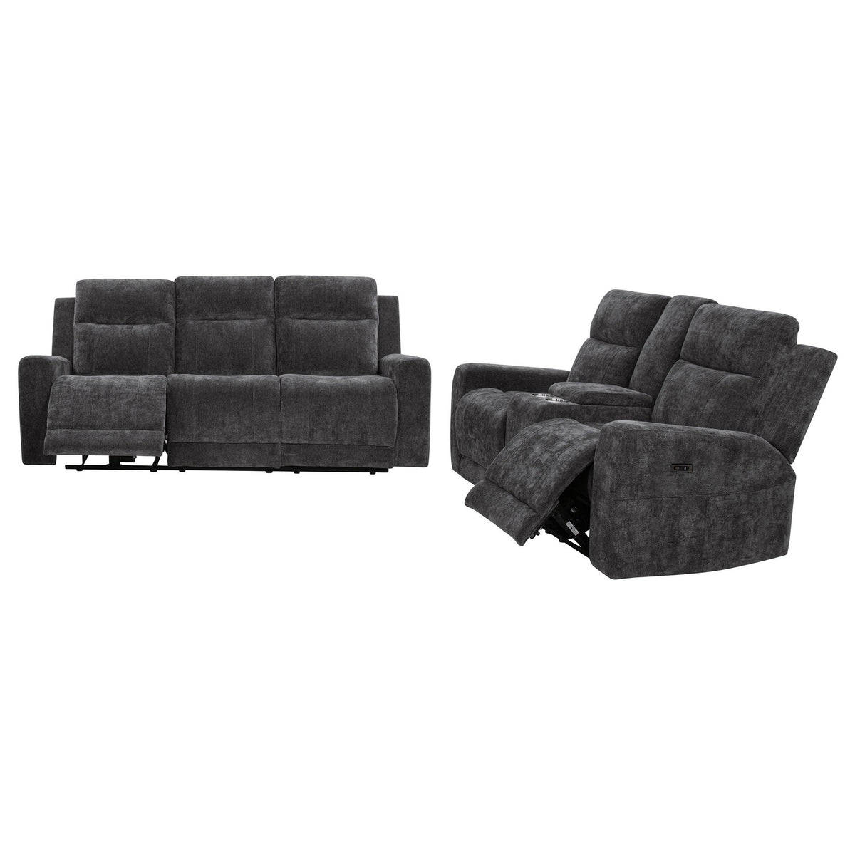 Kennett 2-piece Chenille Power Reclining Sofa Set Dark Grey