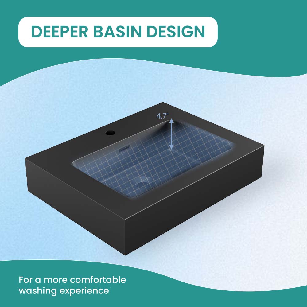 Matte Black Integrated Solid Surface Bathroom Basin with Overflow