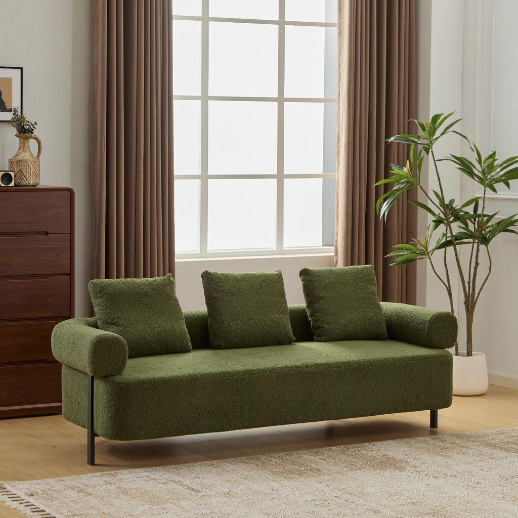 Modern 3-Seater Sofa with Plush Pillows - Green or Orange