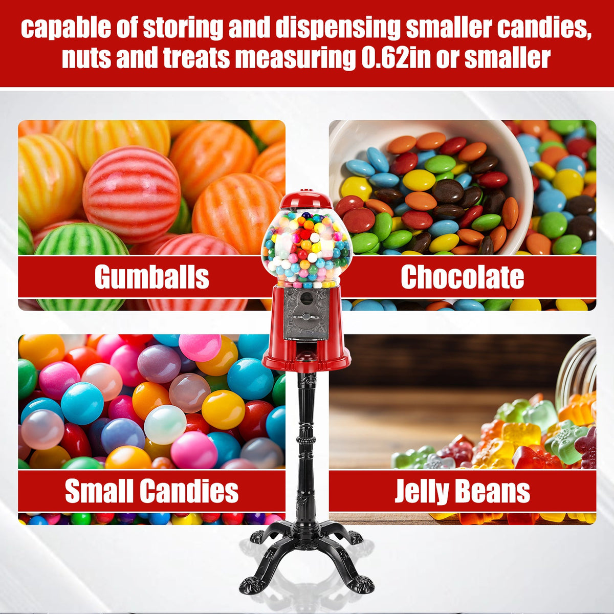 15 Inch Commercial Gumball Machine with Adjustable Dispensing - Red