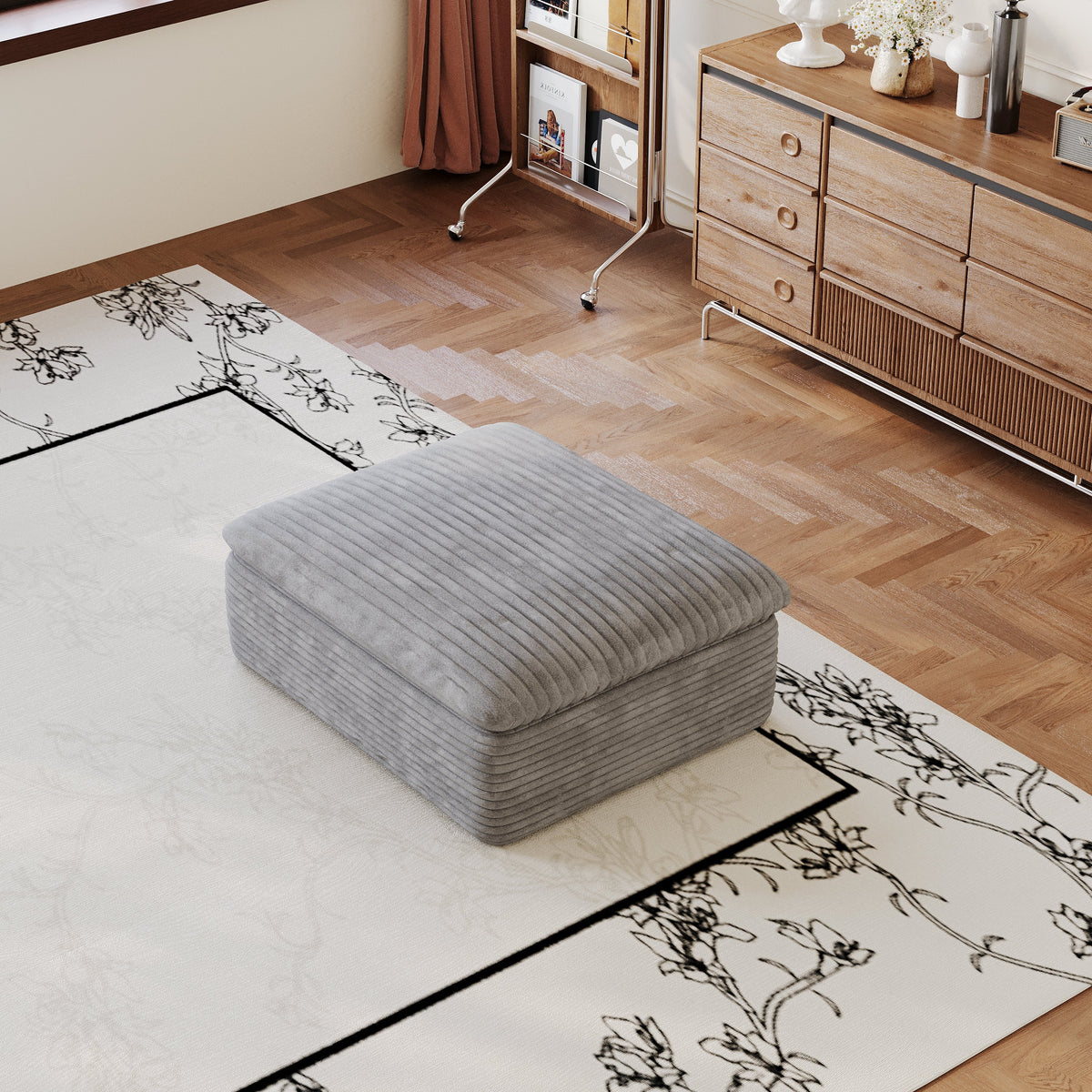 Versatile Fabric Ottoman with Modular Design - Neutral