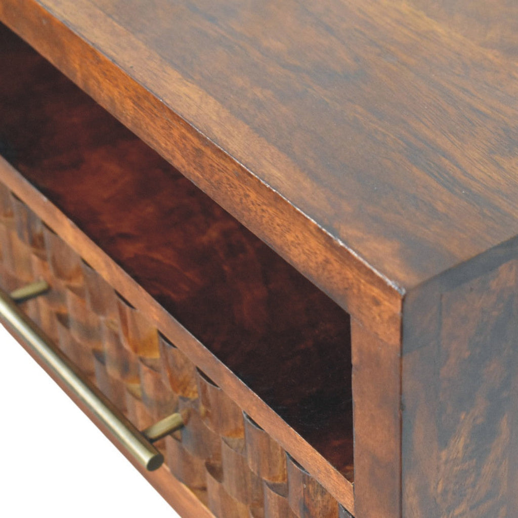Solid Wood Cadiz Textured Bedside Table with Carved Detailing - Chestnut