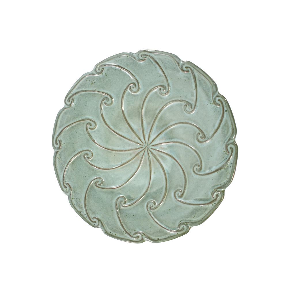 Handmade Glazed Ceramic Bird Bath with Swirling Scroll Design - Glazed Finish