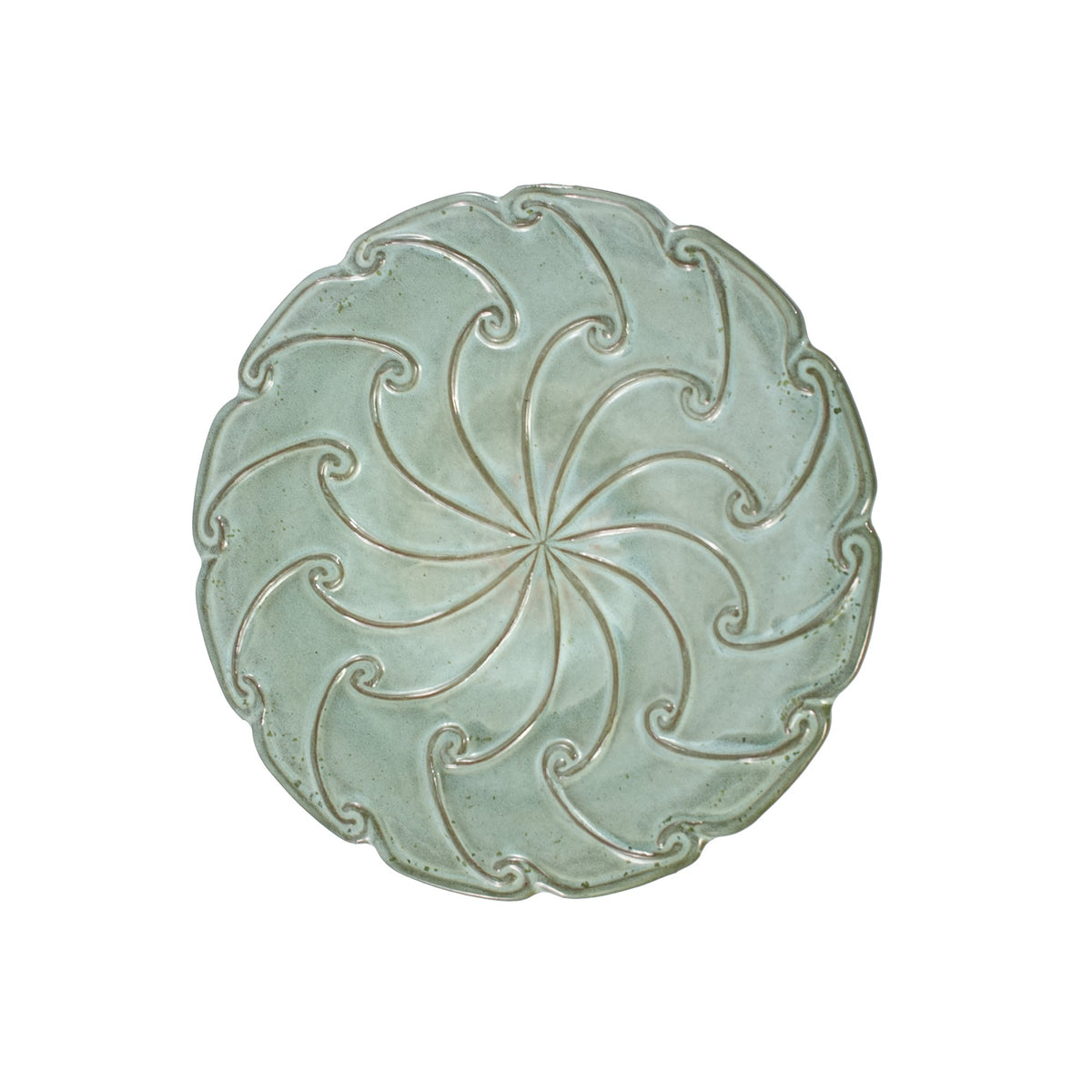 Handmade Glazed Ceramic Bird Bath with Swirling Scroll Design - Glazed Finish