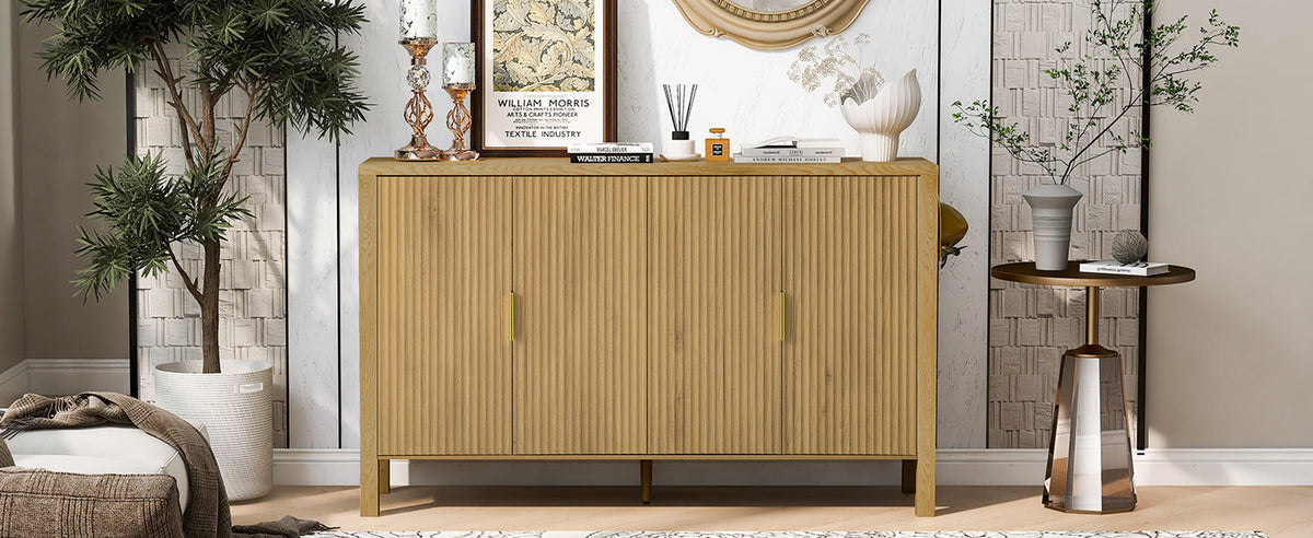 Modern Stripe Door Storage Cabinet with Adjustable Shelves - 57.5" Wide