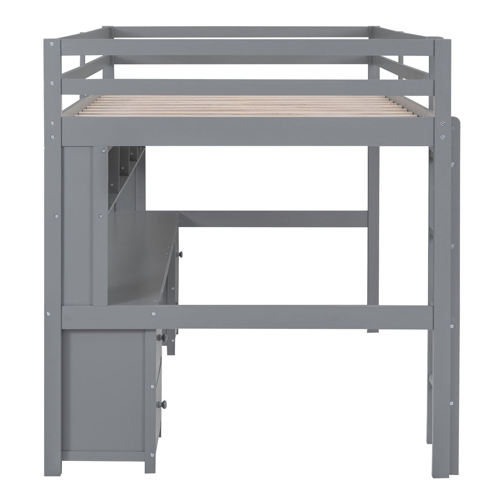 Loft Bed with Desk, Cabinets, Drawers and Charging Station - Full Size