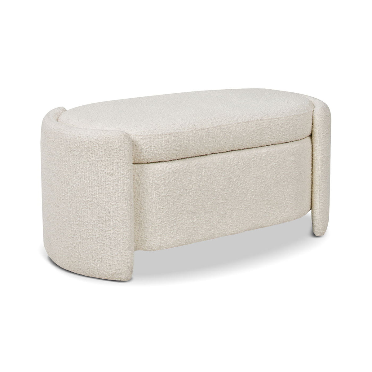 Ivory White Oval Storage Bench with Three-Compartment Interior - Upholstered