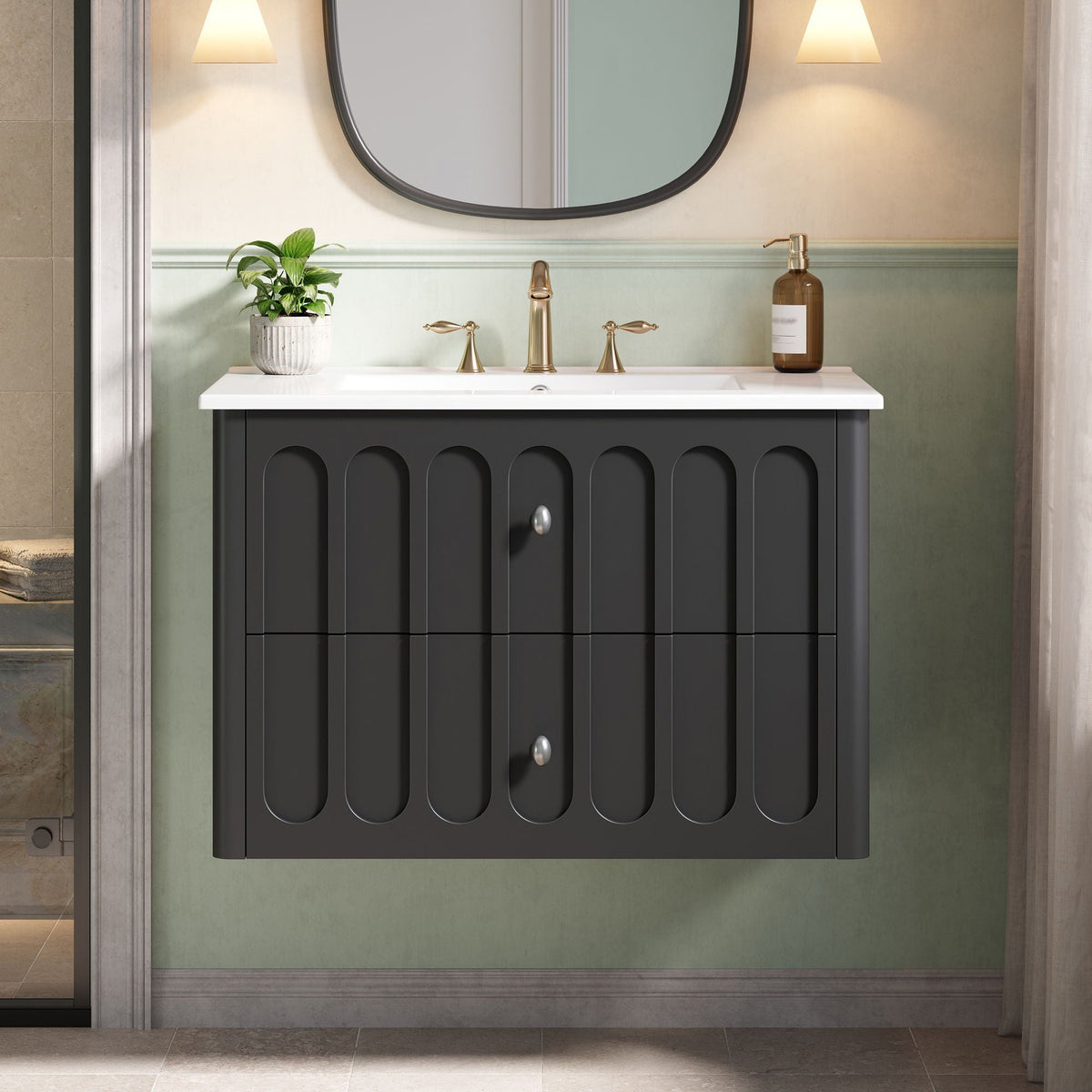 Floating Bathroom Vanity with Soft Close Drawer Slides – White or Black