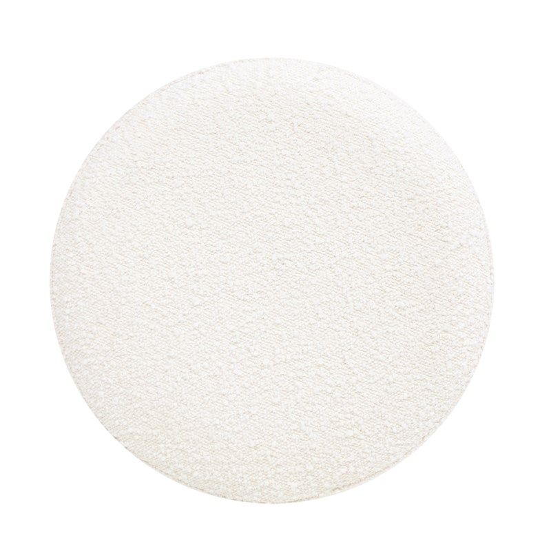 Round Upholstered Ottoman with Boucle Texture - White