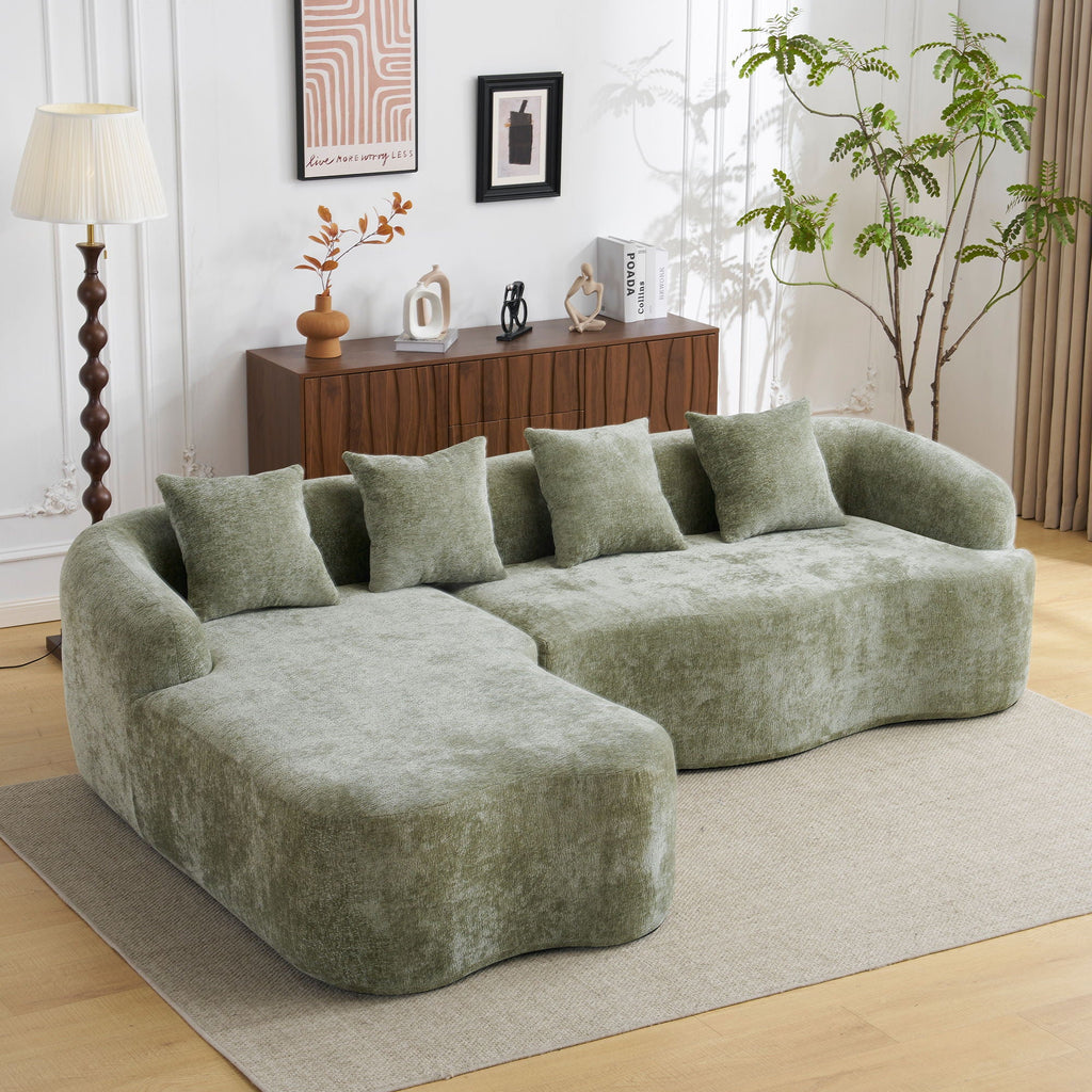 Modular L-Shape Sectional Sofa with Curved Chaise - Green, Beige, Gray