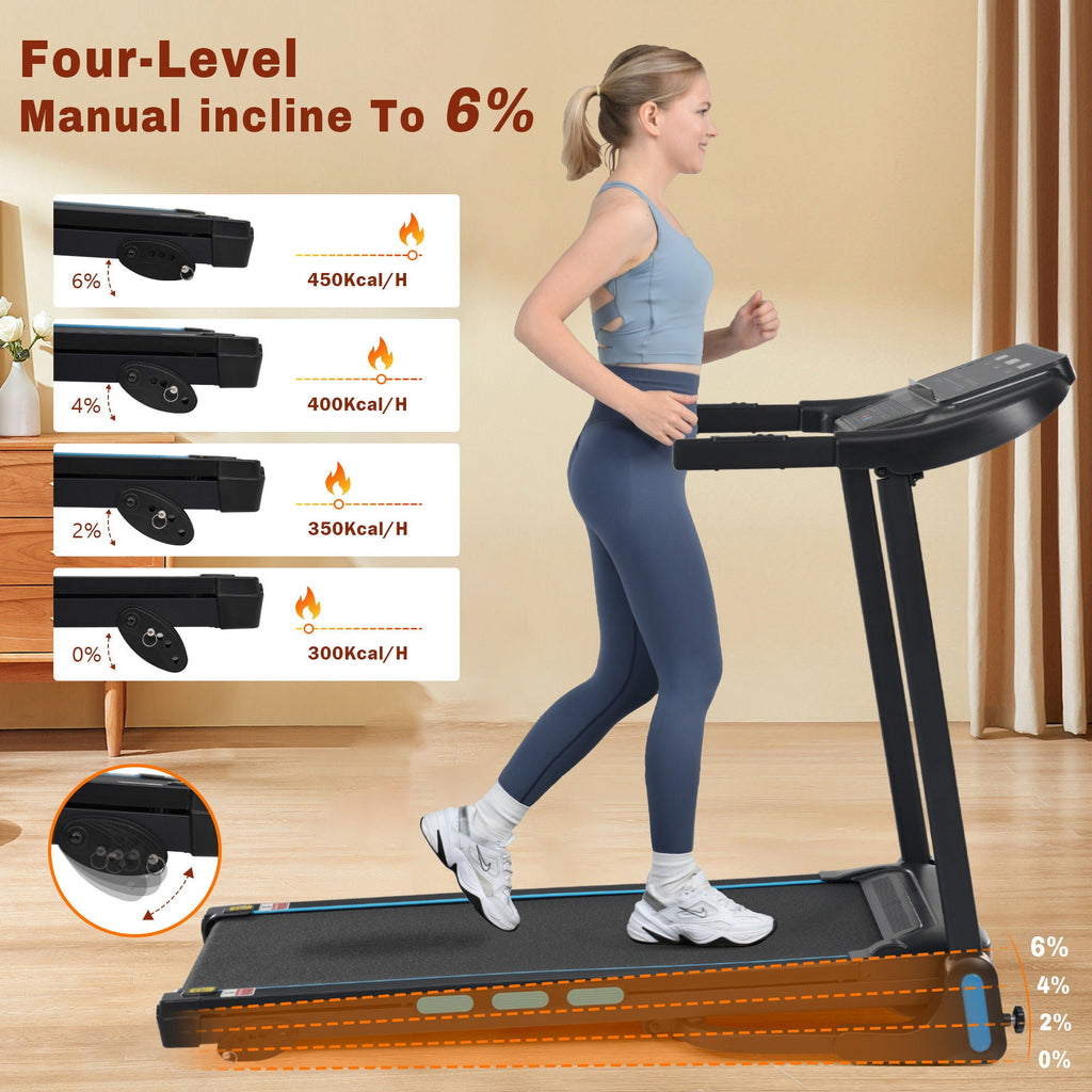 3.5Hp Hydraulic System Auto Foldable Treadmill with Incline - Black