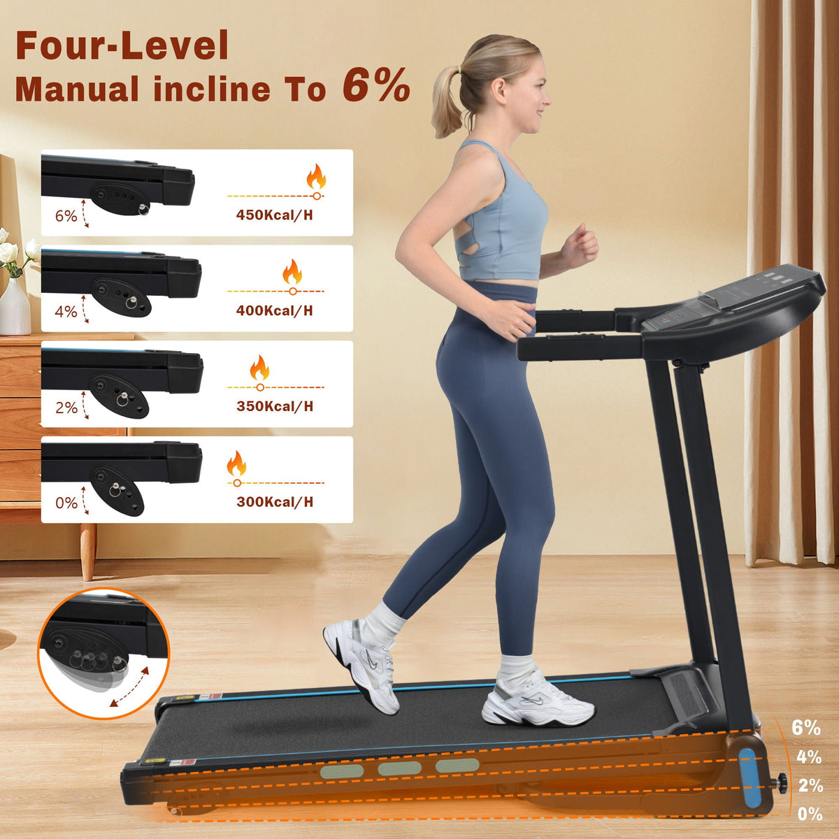 3.5Hp Hydraulic System Auto Foldable Treadmill with Incline - Black