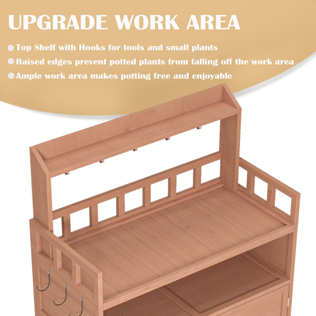 Fir Wood Potting Bench Outdoor Gardening Table with Storage Cabinet – Natural