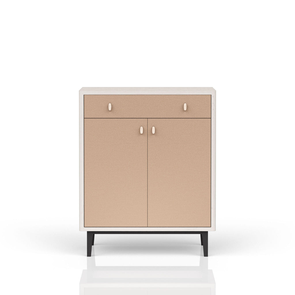 Bar Cabinet With Large Storage and Soft-Close Doors - White & Pecan