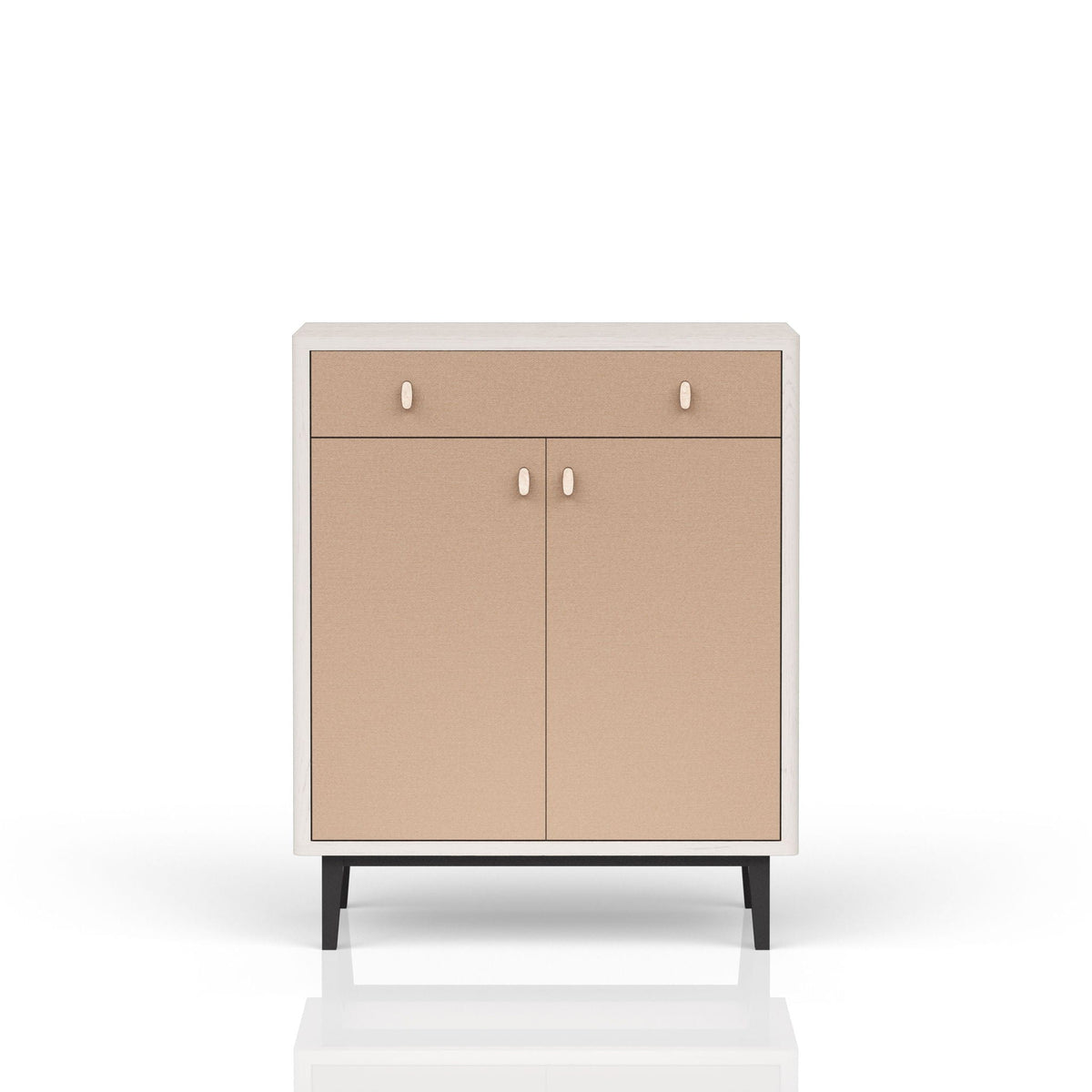Bar Cabinet With Large Storage and Soft-Close Doors - White & Pecan