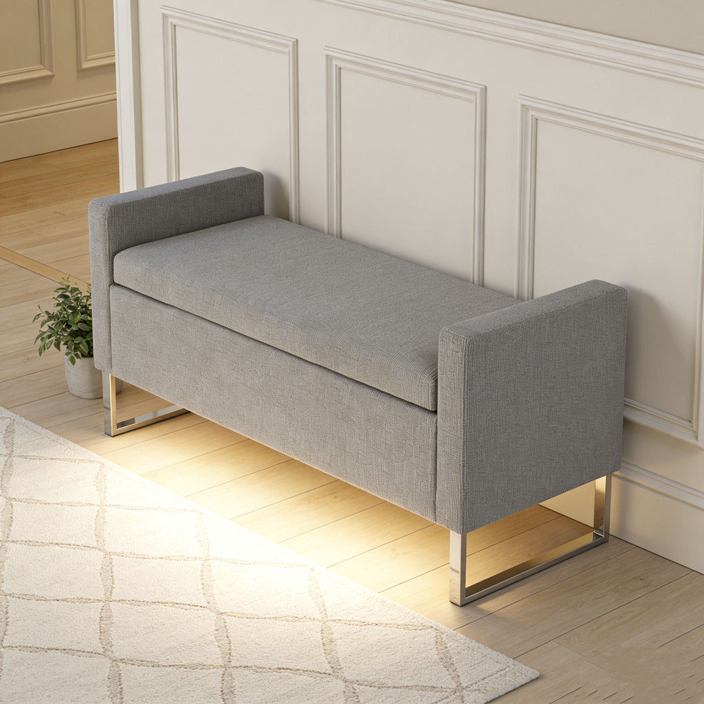 Upholstered Ottoman Bench With Storage with Child-Safe Hinge - Dark Gray