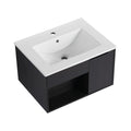 Wall Mounted Floating Bathroom Vanity with Open Shelf & Soft Close Door - Dark Brown