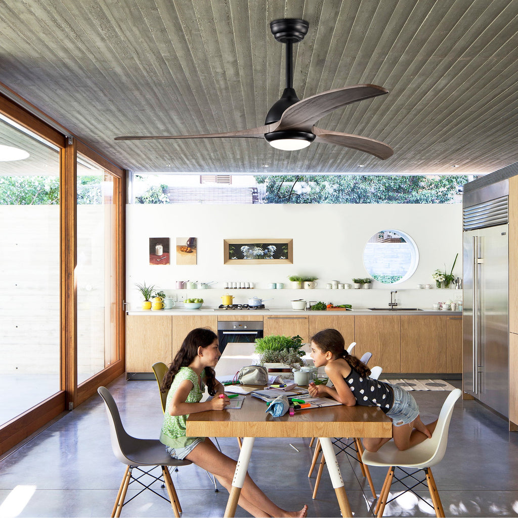 52" Ceiling Fan with Solid Wood Blades and Remote - Matte Black