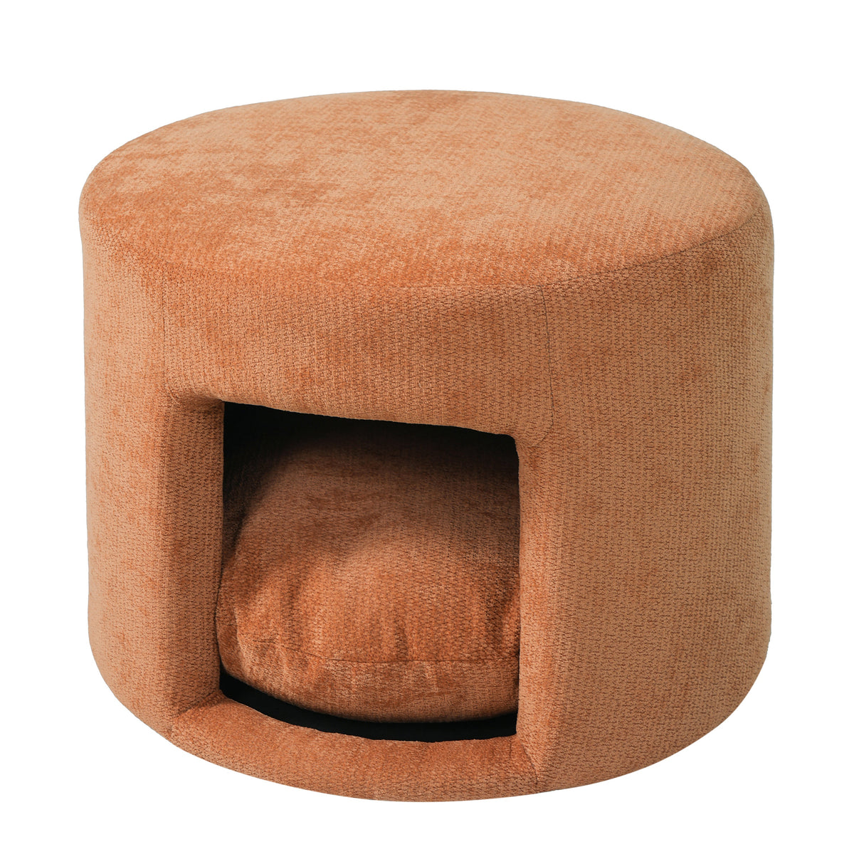 Orange Pet Friendly Ottoman with Removable Cushion and Hidden Pet Nook - Orange