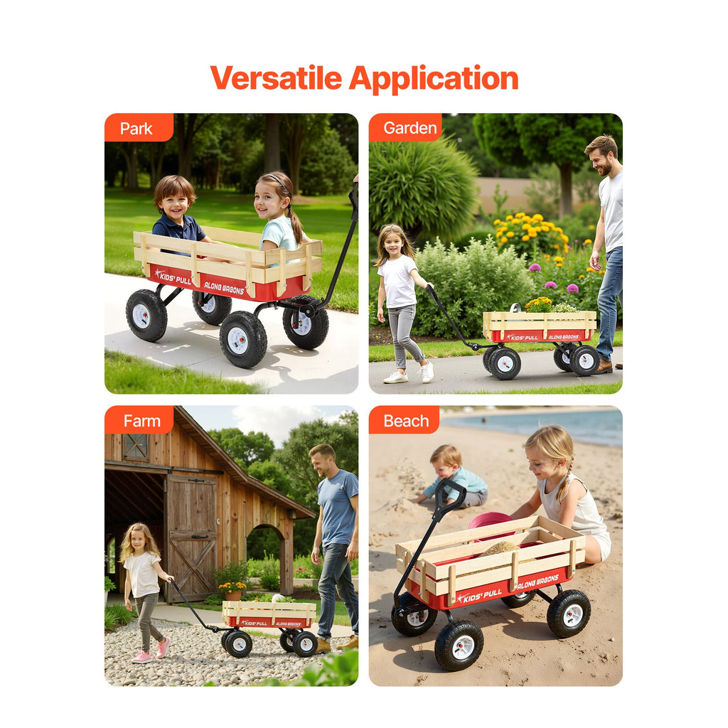 Pull-Along Wagon for Kids with Wooden Panels & Handle - 39 Inch