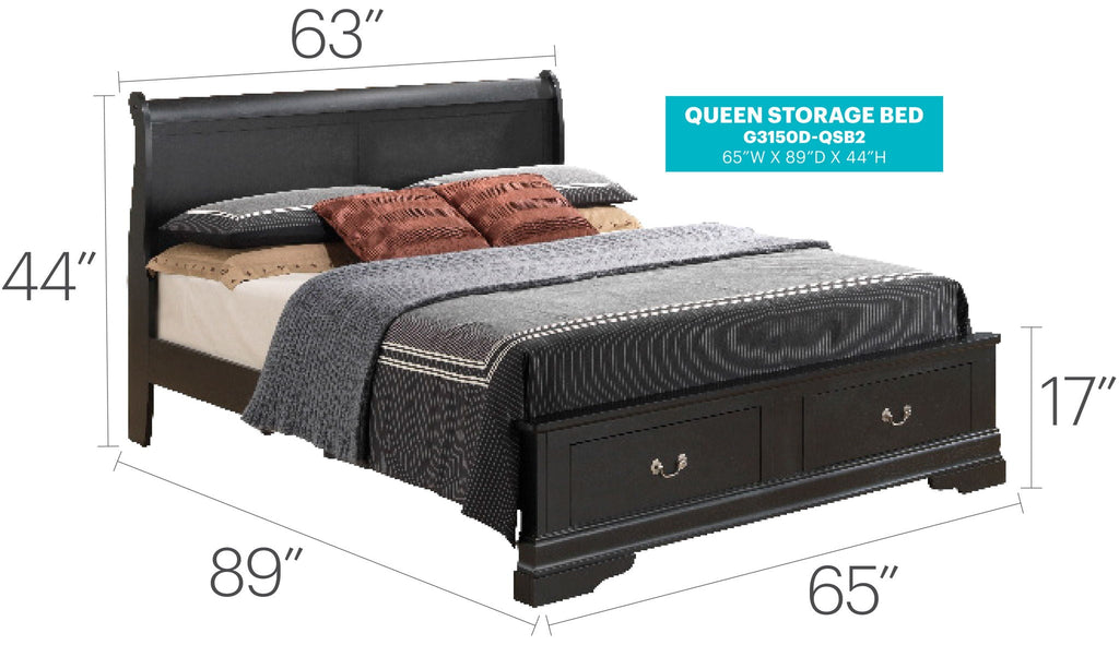 Upholstered Panel Sleigh Storage Bed with Dove Tail Drawers - Multiple Colors