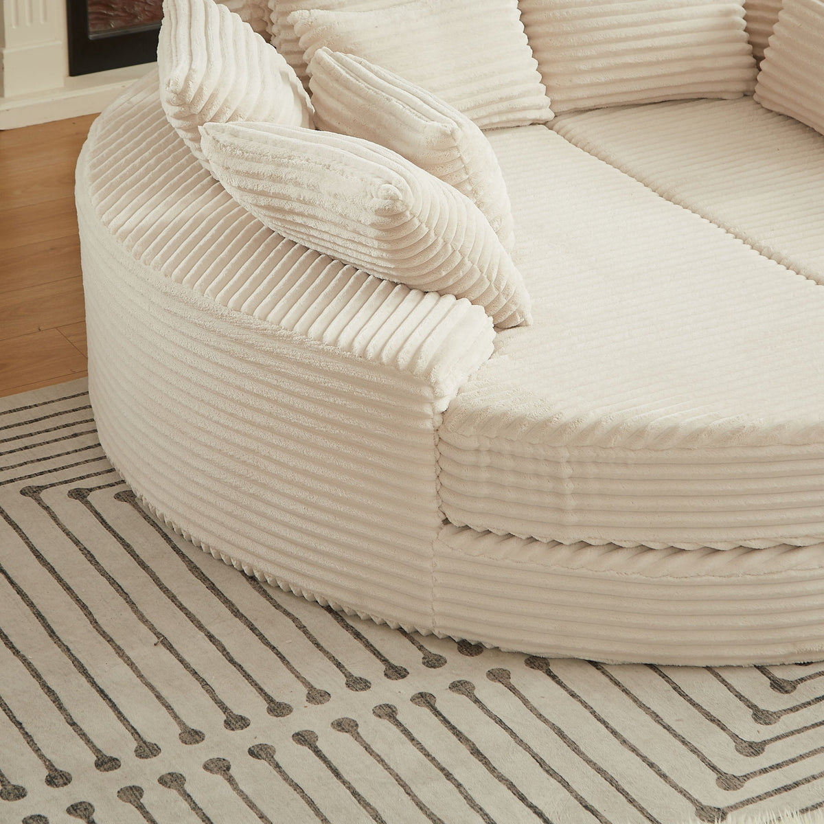 Round Oversized Sofa Bed with 5 Throw Pillows - Corduroy